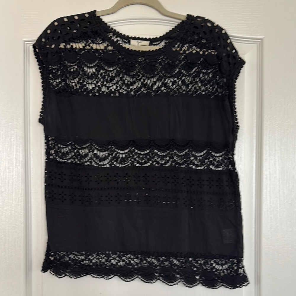 Joie Black Lace Embellished Sleeveless Blouse